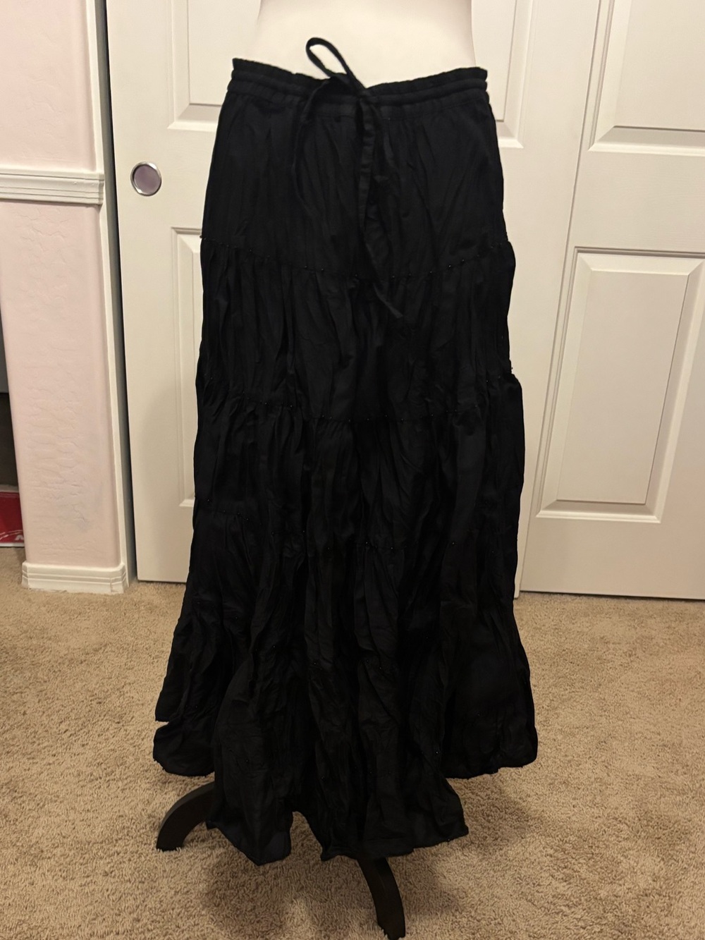 Relativity Black Tiered Maxi Skirt with Drawstring